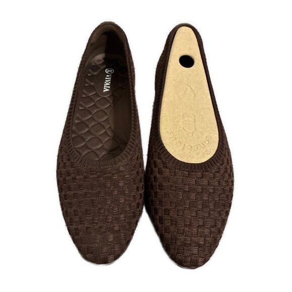 Vivaia New Solid Chocolate Brown Fabric Woven Flats Sustainable 10.5 - Picture 4 of 7